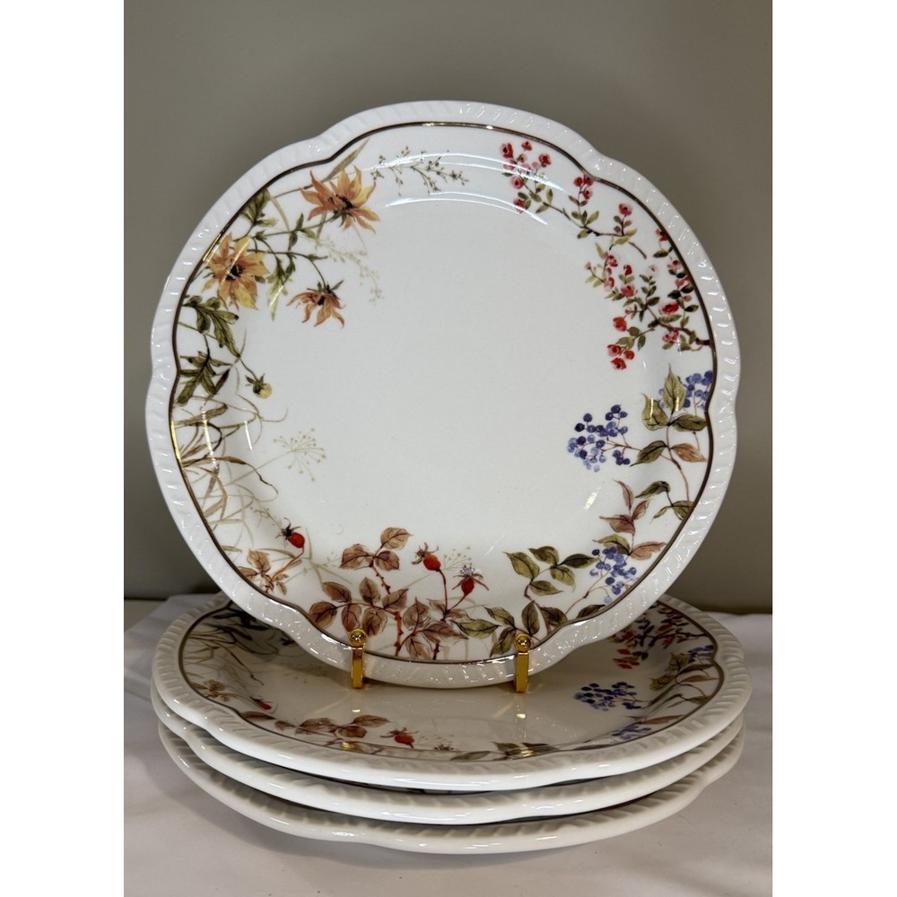 Set 4 Potter's Studio Fall Wildflower Floral Scalloped 10" Dinner Plates